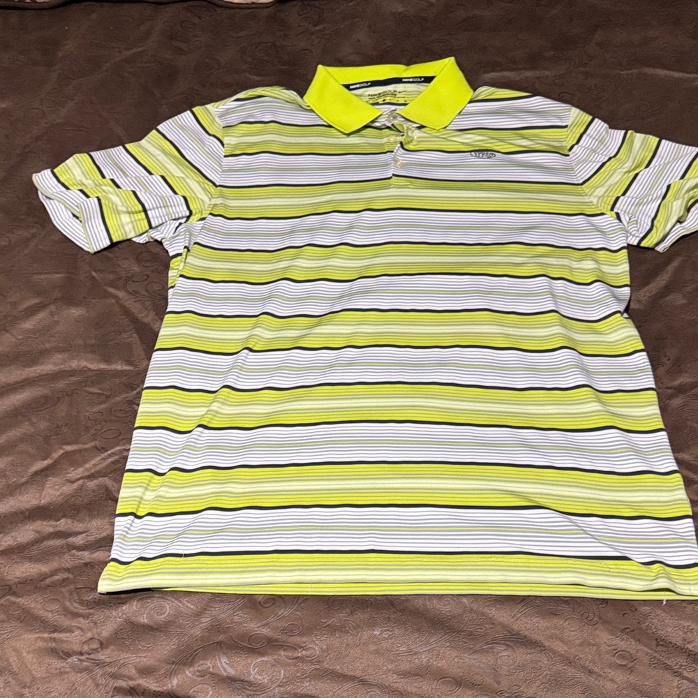 Nike Golf Drifit Striped Polo Shirt with Neon Accents